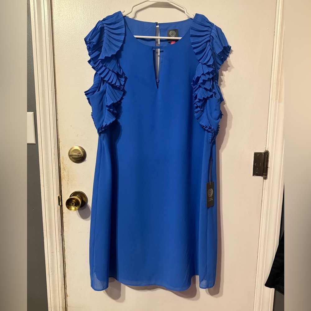 Vince Camuto Women’s Size 16 Blue Midi Dress w/ Ruffle Sleeves NWT
